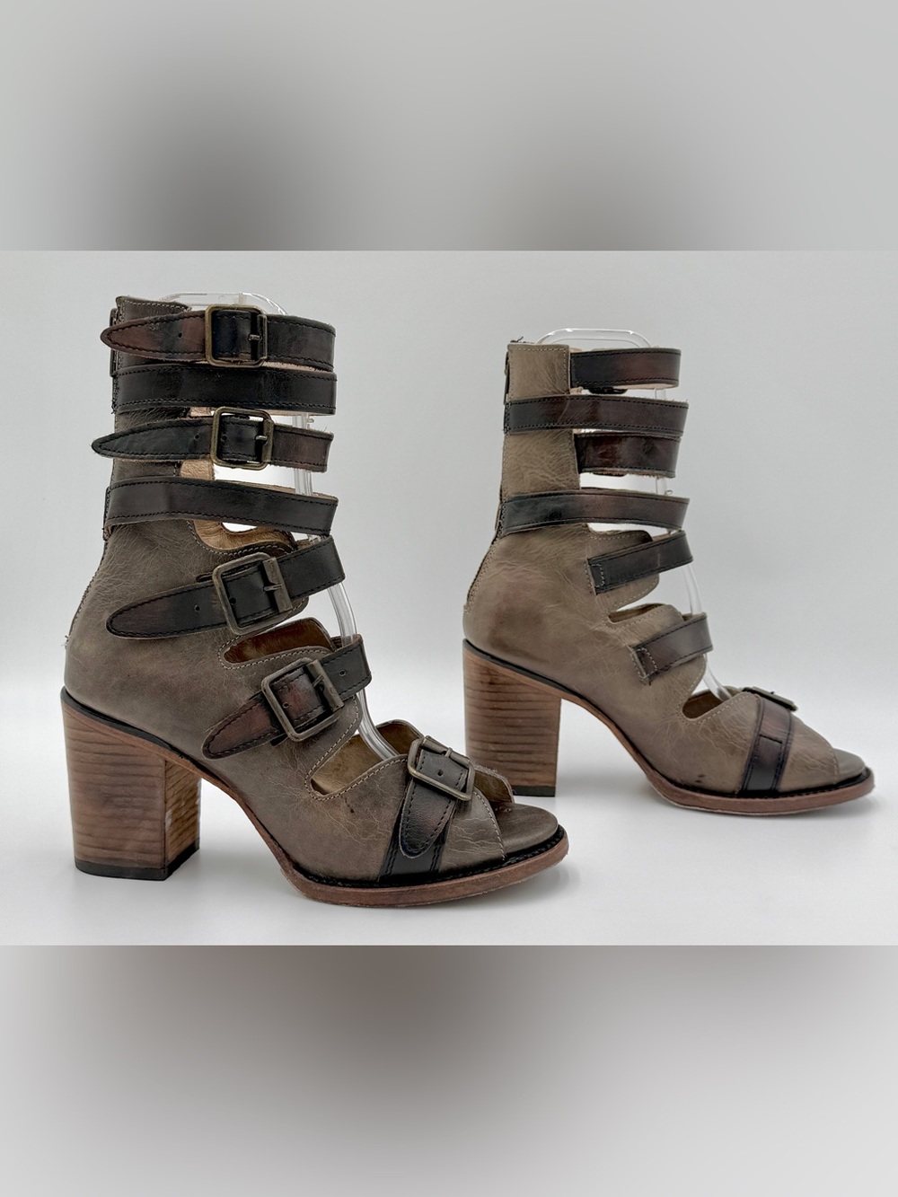 Freebird by Steven Bond Stone Leather Gladiator Buckle Sandals | Size 8 NWOB - Picture 3 of 14